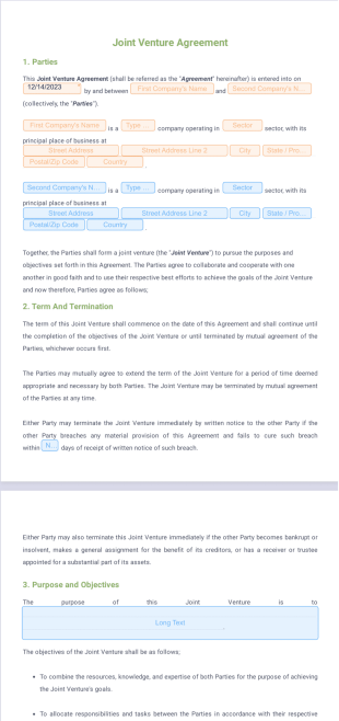 Joint Venture Agreement Template - PDF Templates