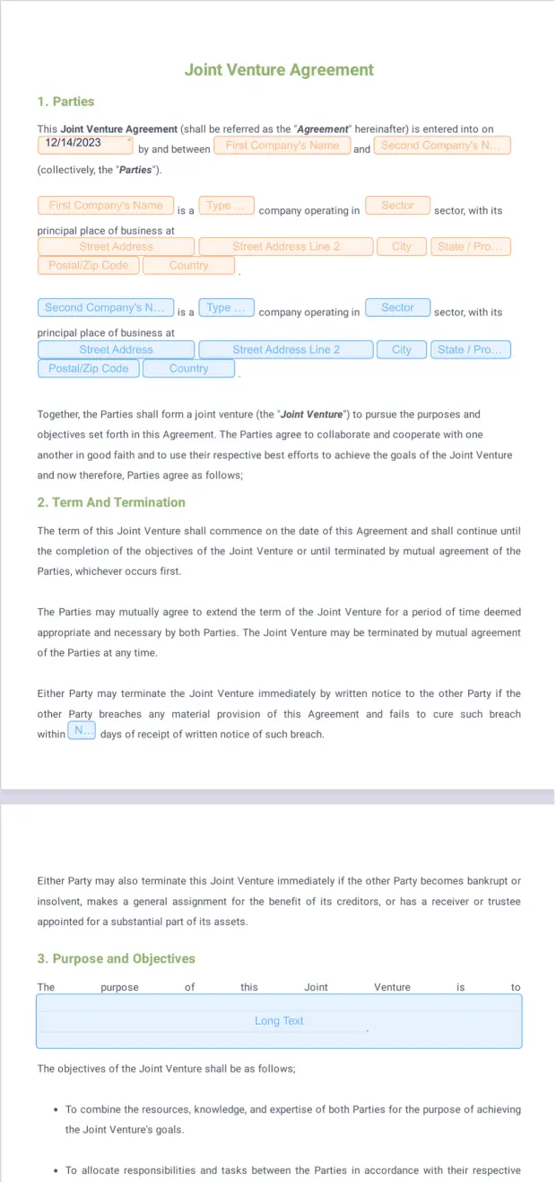 Joint Venture Agreement Template