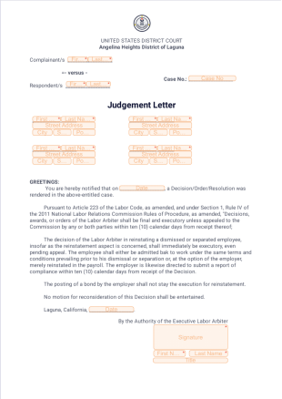 Judgement Letter PDF Template
