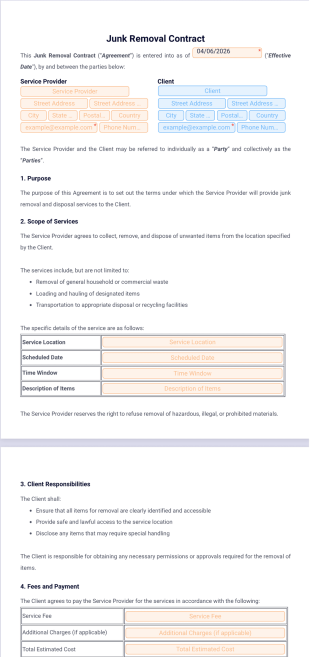 Junk Removal Contract Template - PDF Templates