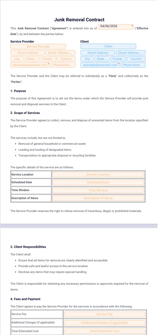 Junk Removal Contract Template - PDF Templates | Jotform
