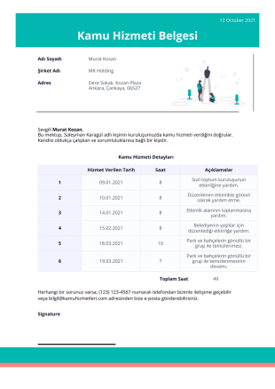 Kamu Hizmeti Belgesi - PDF Templates