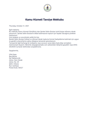 Kamu Hizmeti Tavsiye Mektubu - PDF Templates