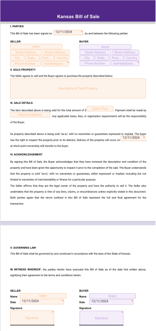 Kansas Bill of Sale PDF Template