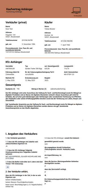 Kaufvertrag Anhänger PDF-Vorlage