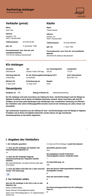 Kaufvertrag Anhänger PDF-Vorlage