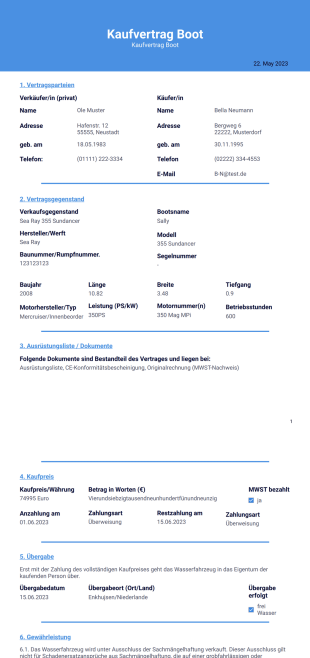 Kaufvertrag Boot PDF-Vorlage