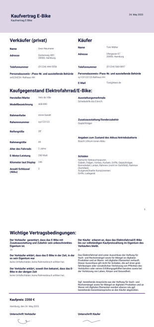 Kaufvertrag E Bike - PDF Templates