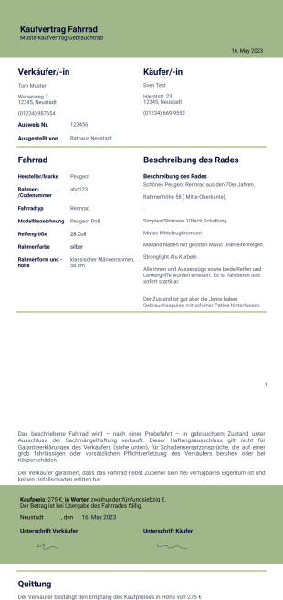 Kaufvertrag Fahrrad - PDF Templates