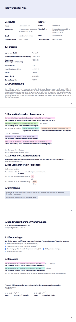 Kaufvertrag Auto Vorlage - PDF-Vorlagen