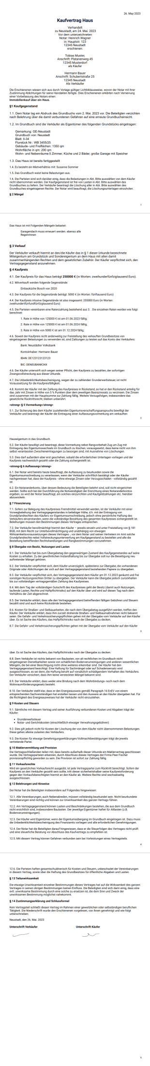 Kaufvertrag Haus - PDF Templates