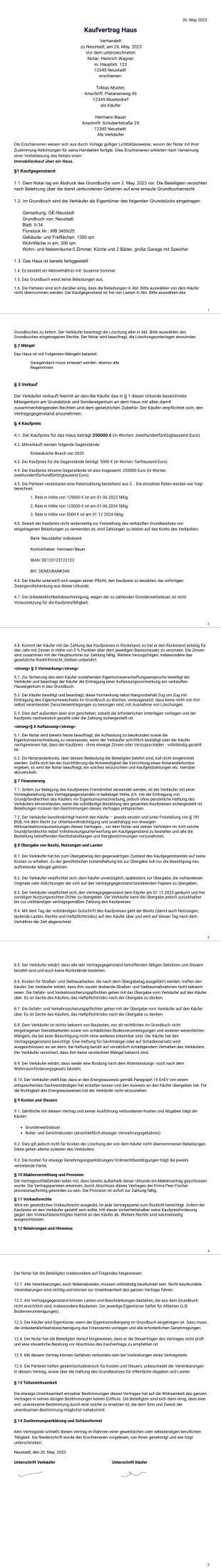 Kaufvertrag Haus PDF-Vorlage