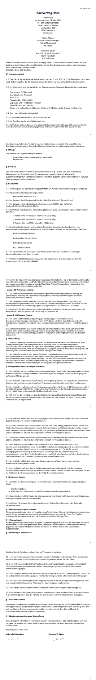 Kaufvertrag Haus PDF-Vorlage