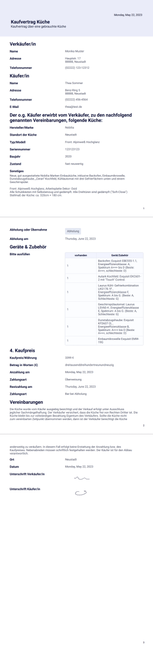 Kaufvertrag Küche - PDF Templates