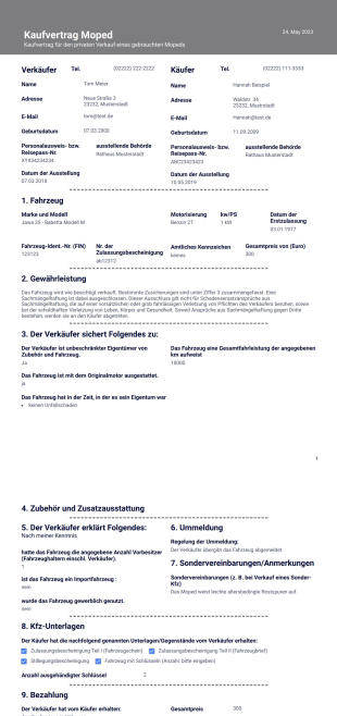 Kaufvertrag Moped PDF-Vorlage