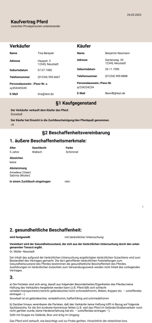 Kaufvertrag Pferd - PDF Templates