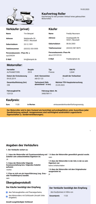 Kaufvertrag Roller PDF-Vorlage