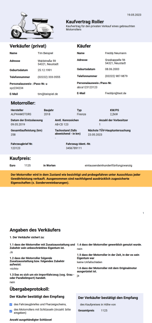 Kaufvertrag Roller PDF-Vorlage