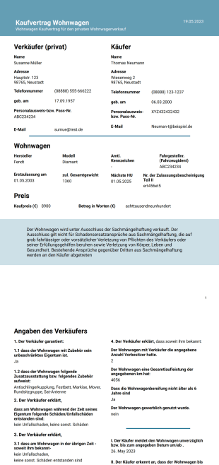 Kaufvertrag Wohnwagen - PDF Templates