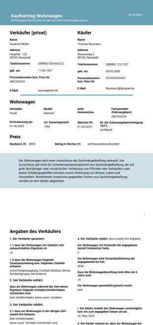 Kaufvertrag Wohnwagen PDF-Vorlage