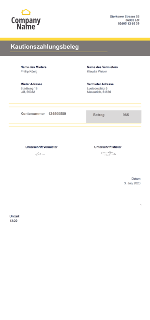 Kautionszahlungsbeleg Vorlage - PDF-Vorlagen
