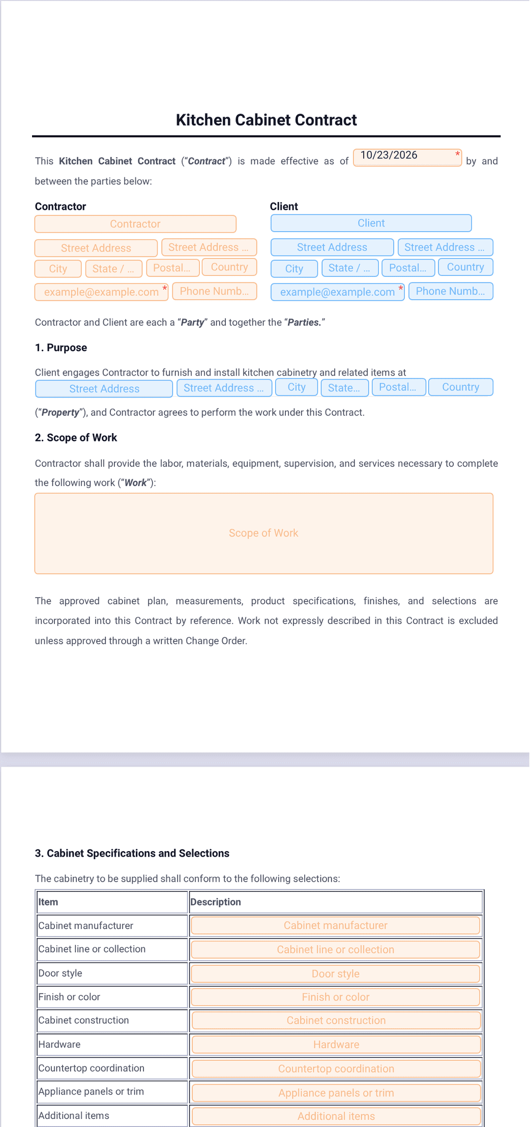 Kitchen Cabinet Contract Template - PDF Templates | Jotform