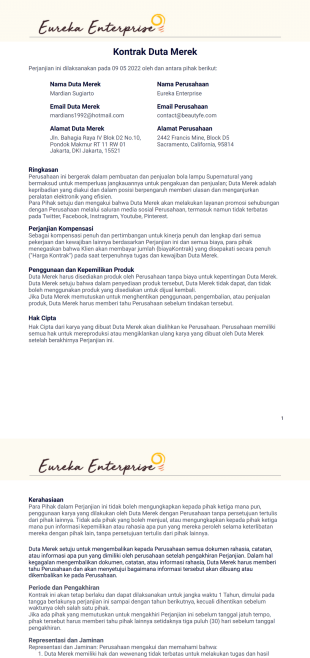 Kontrak Duta Merek Template PDF