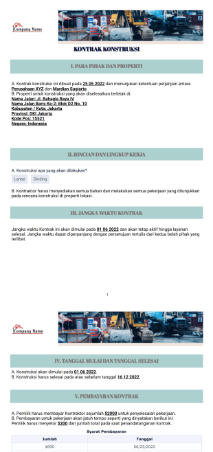Kontrak Konstruksi Template PDF