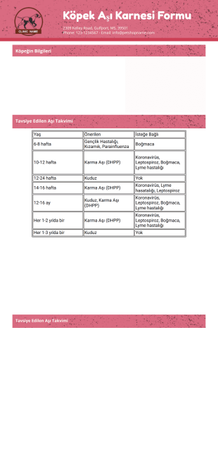 Köpek Aşı Karnesi Örneği - PDF Templates