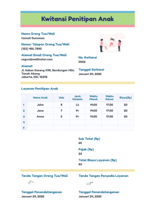 Kwitansi Penitipan Anak Template PDF