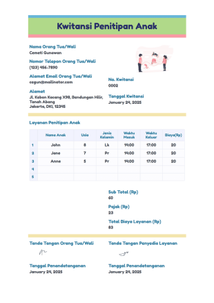 Kwitansi Penitipan Anak - PDF Templates