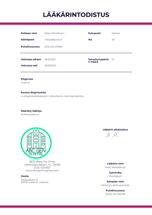Lääkärintodistus - PDF Templates