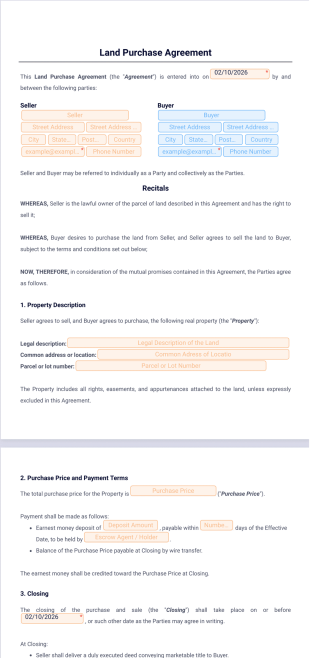 Land Purchase Agreement Template - PDF Templates