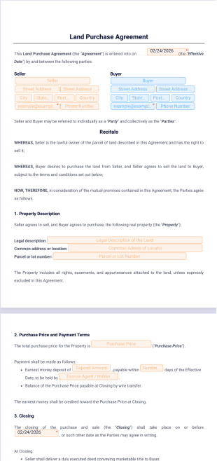 Land Purchase Agreement Template - PDF Templates