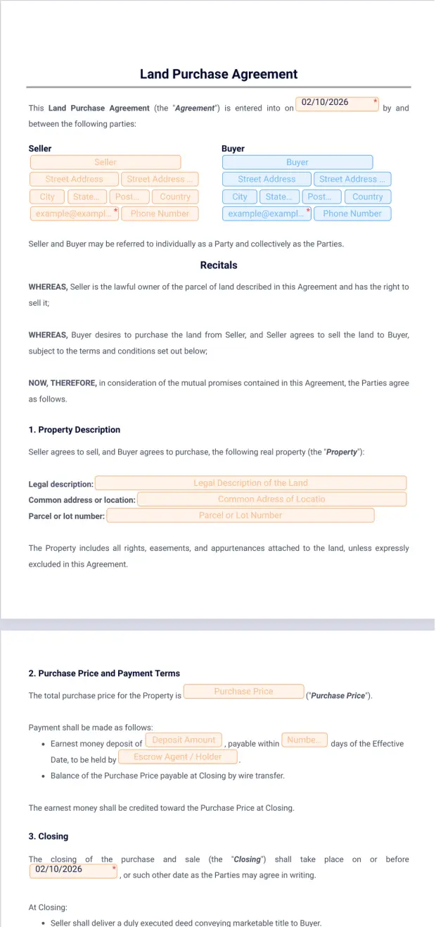 Land Purchase Agreement Template