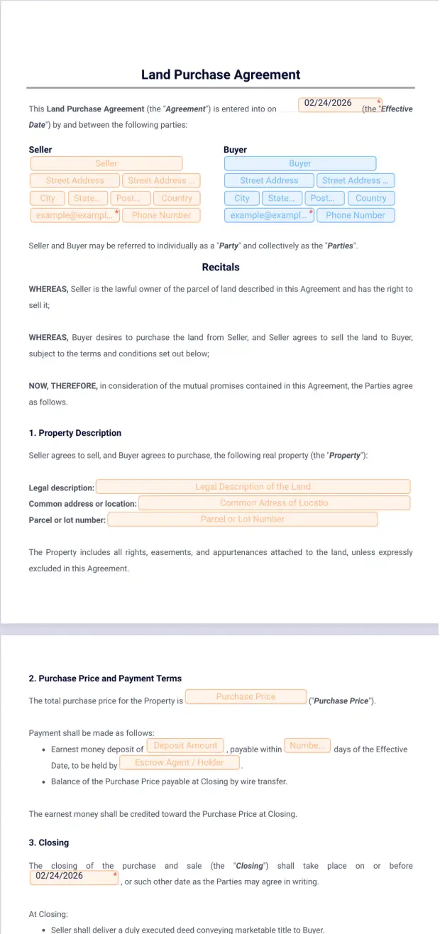 Land File Sample Pdf Land Purchase Agreement Template - PDF Templates | Jotform