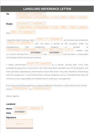 Landlord Reference Letter PDF Template