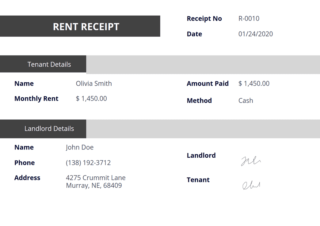 Landlord Rent Receipt - PDF Templates | Jotform