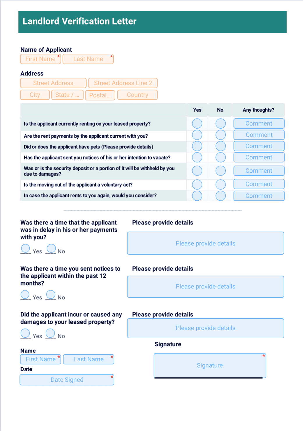 Landlord Verification Form PDF Template | Jotform