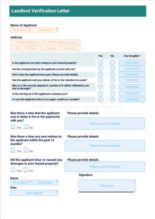 Landlord Verification Form PDF Template