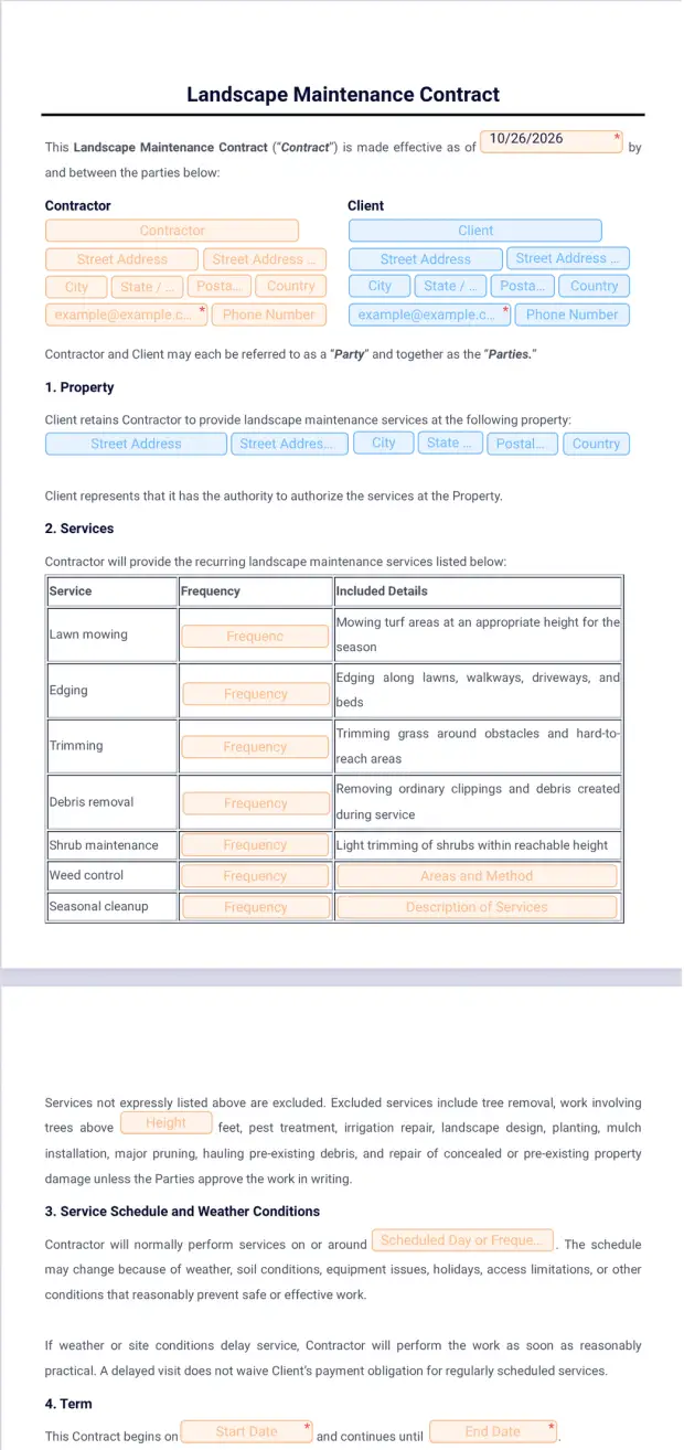 Landscape Maintenance Contract Template - PDF Templates | Jotform