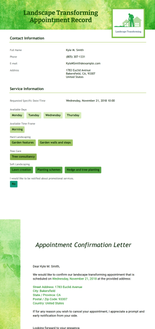 Landscape Transforming Appointment Record PDF Template