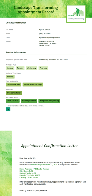 Landscape Transforming Appointment Record - PDF Templates