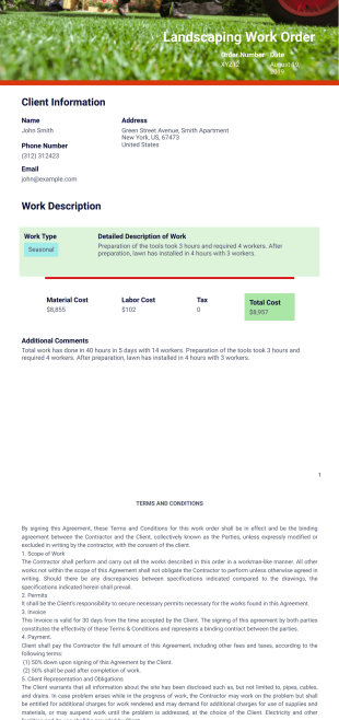 Landscaping Work Order Template - PDF Templates