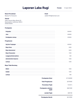 Laporan Laba Rugi Template PDF