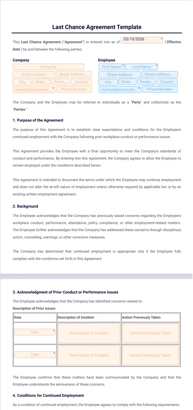 Last Chance Agreement Template