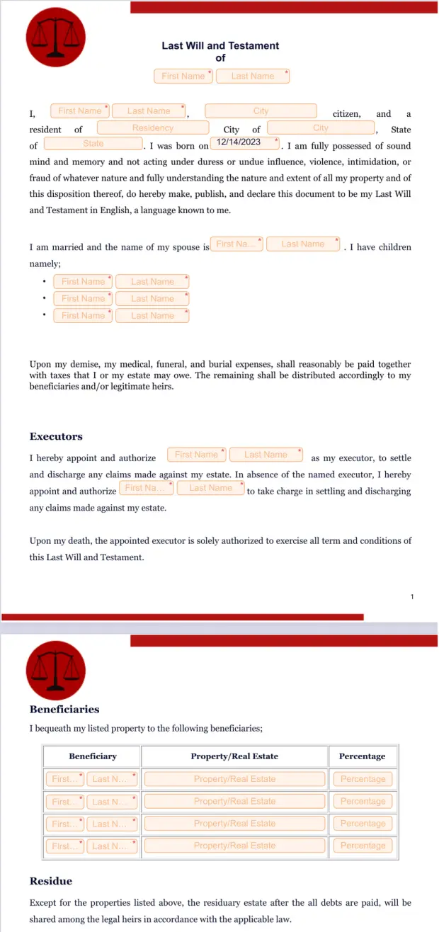 Last Will and Testament Template