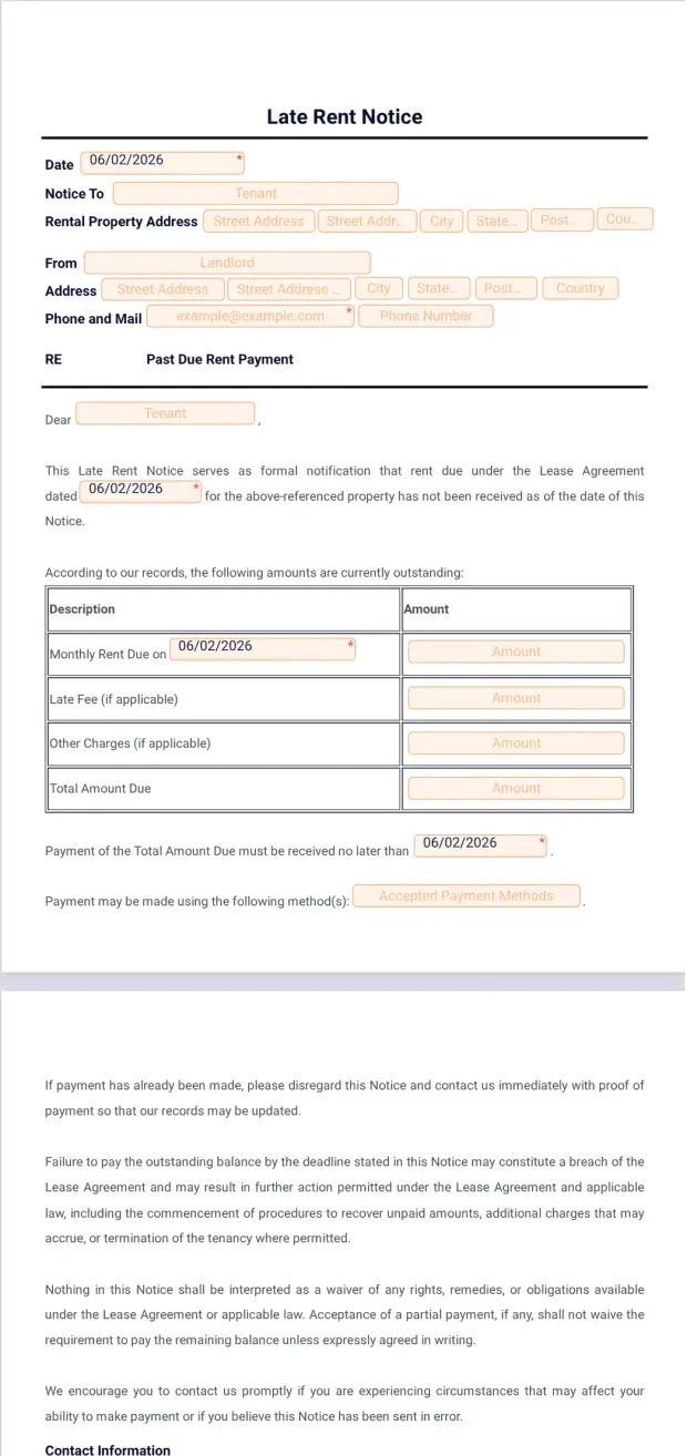Late Rent Notice Template