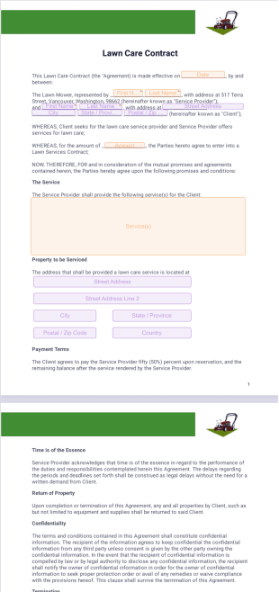 Lawn Care Contract PDF Template