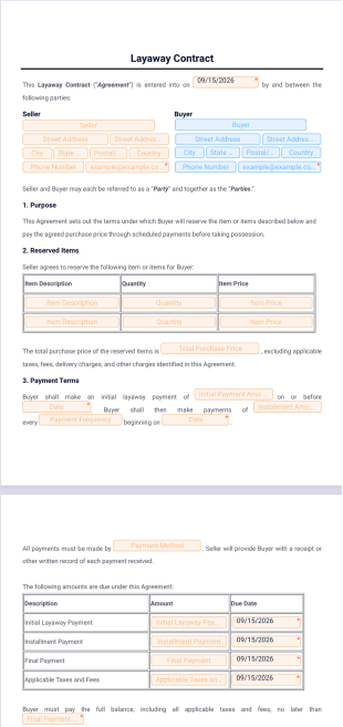 Layaway Contract Template - PDF Templates